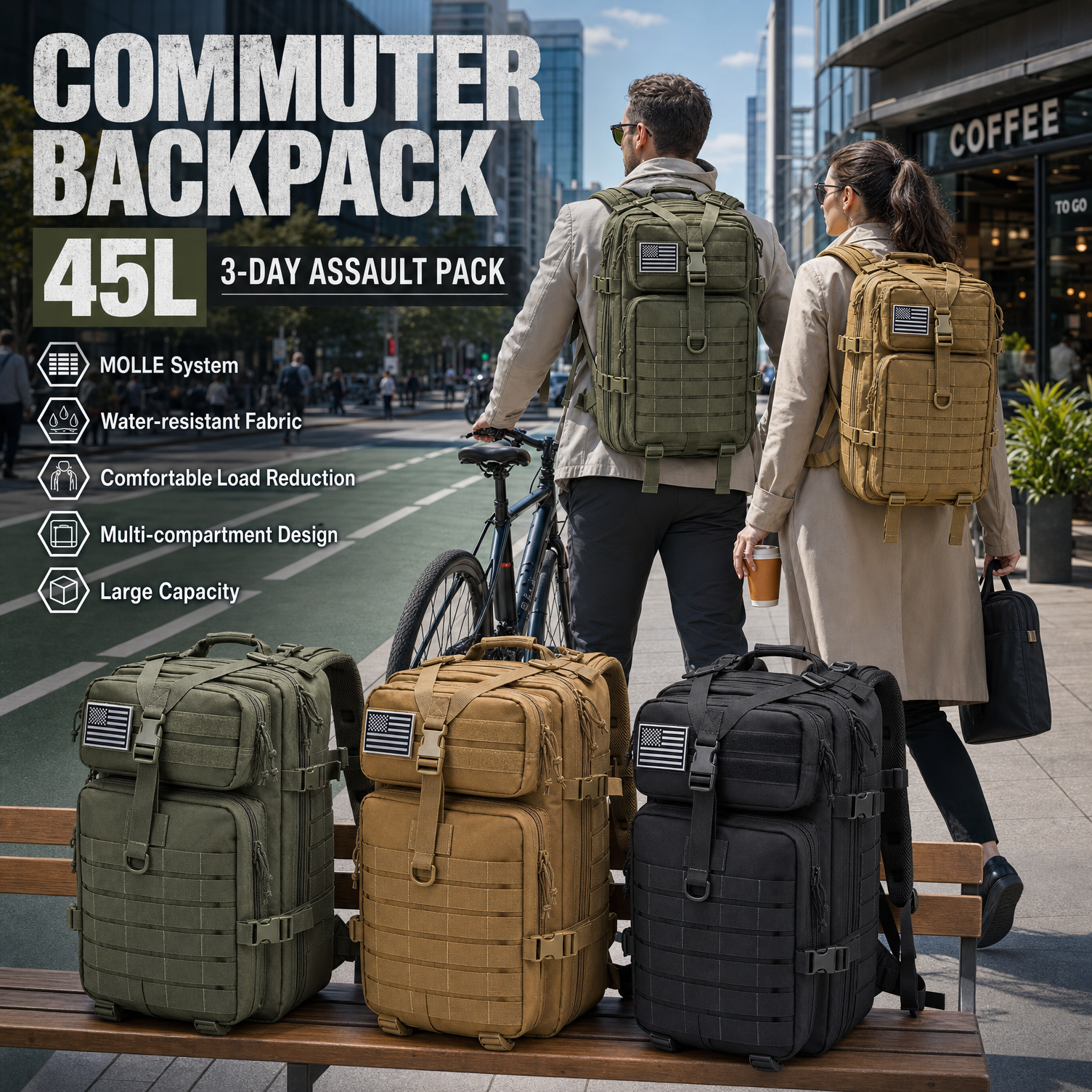 Men 45L Tactical Backpack Moll - Cycling Commuter Backpack Laptop review and price